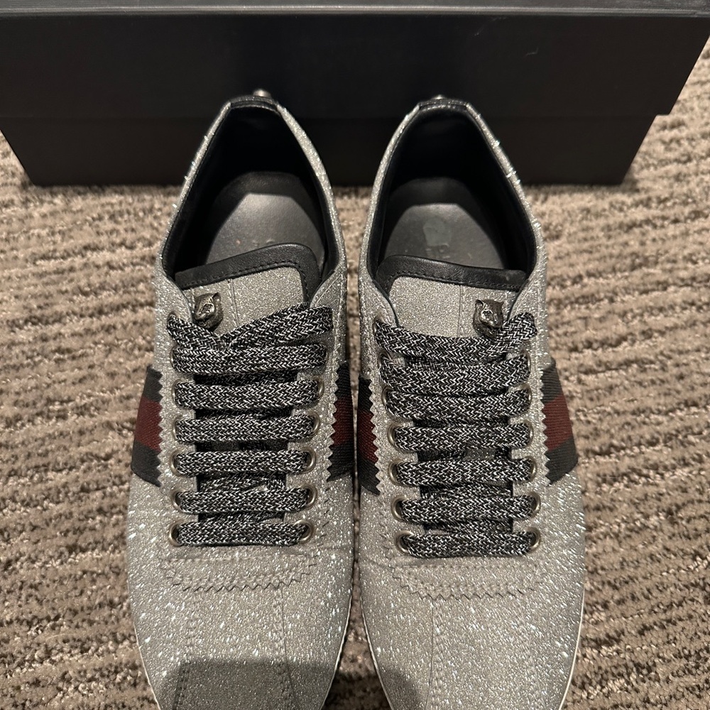 GUCCI BAMBI GLITTER STUD SILVER SNEAKERS Womens